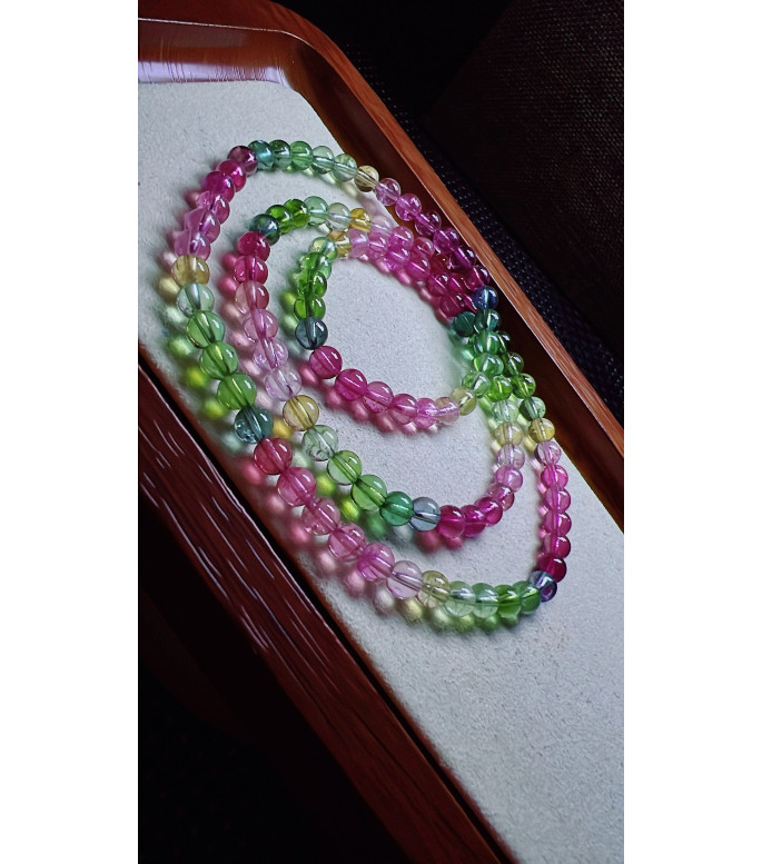 318F10 exquisite and bright rainbow tourmaline three circle bracelet, size 5.3mm, weight