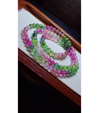 318F9 exquisite rainbow watermelon tourmaline three circle bracelet, size 6.1mm, weight