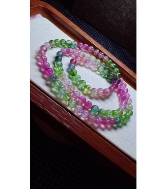 318F9 exquisite rainbow watermelon tourmaline three circle bracelet, size 6.1mm, weight