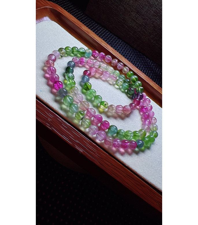 318F9 exquisite rainbow watermelon tourmaline three circle bracelet, size 6.1mm, weight