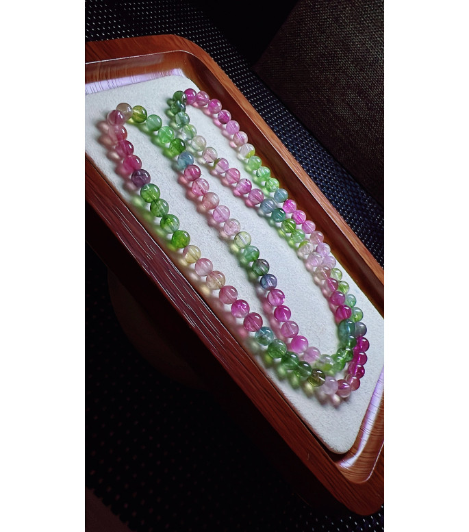 318F9 exquisite rainbow watermelon tourmaline three circle bracelet, size 6.1mm, weight