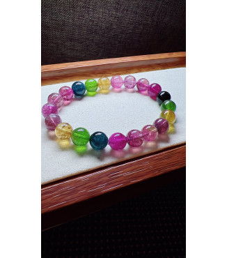 318F8 exquisite rainbow tourmaline bracelet, size 8.7mm, weight 23.7 grams, crystal