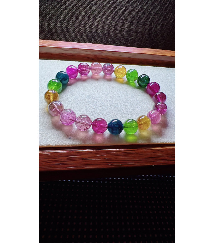 318F8 exquisite rainbow tourmaline bracelet, size 8.7mm, weight 23.7 grams, crystal