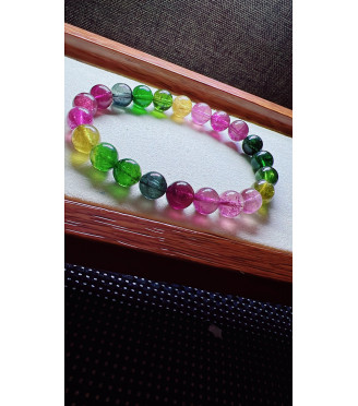318F7 exquisite rainbow tourmaline bracelet, size 8.5mm, weight 22.5g, crystal