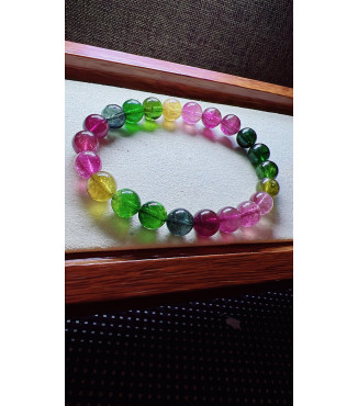 318F7 exquisite rainbow tourmaline bracelet, size 8.5mm, weight 22.5g, crystal