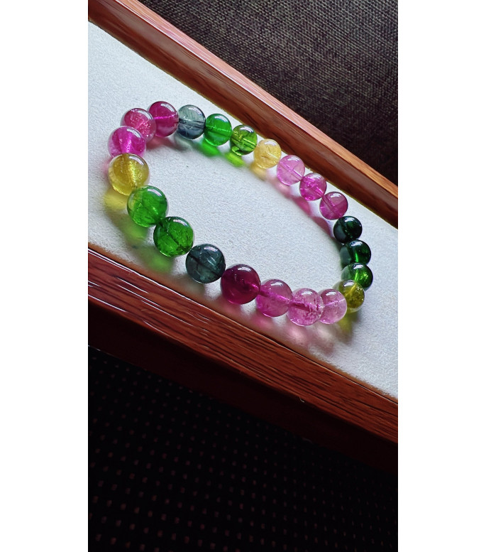 318F7 exquisite rainbow tourmaline bracelet, size 8.5mm, weight 22.5g, crystal