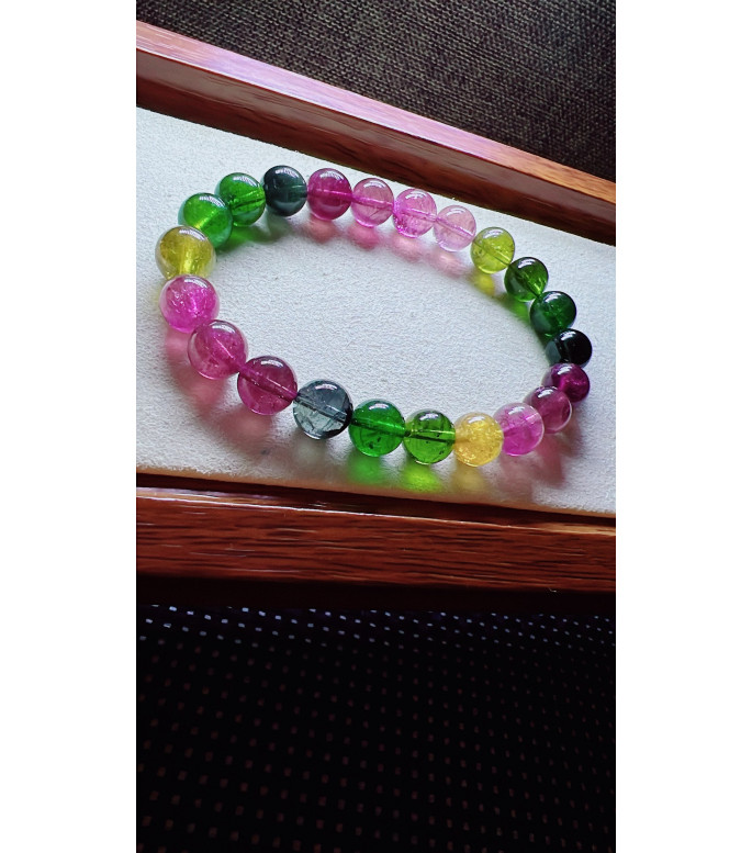 318F7 exquisite rainbow tourmaline bracelet, size 8.5mm, weight 22.5g, crystal
