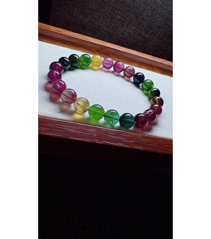 318F6 exquisite rainbow tourmaline bracelet, size 8.5mm, weight 21.8g, crystal