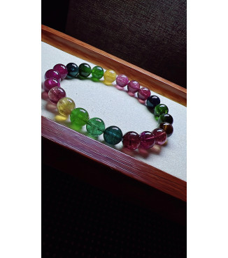 318F6 exquisite rainbow tourmaline bracelet, size 8.5mm, weight 21.8g, crystal