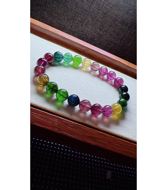 318F6 exquisite rainbow tourmaline bracelet, size 8.5mm, weight 21.8g, crystal