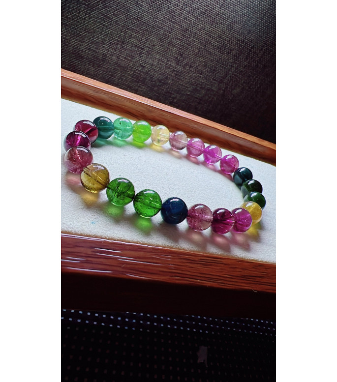 318F6 exquisite rainbow tourmaline bracelet, size 8.5mm, weight 21.8g, crystal