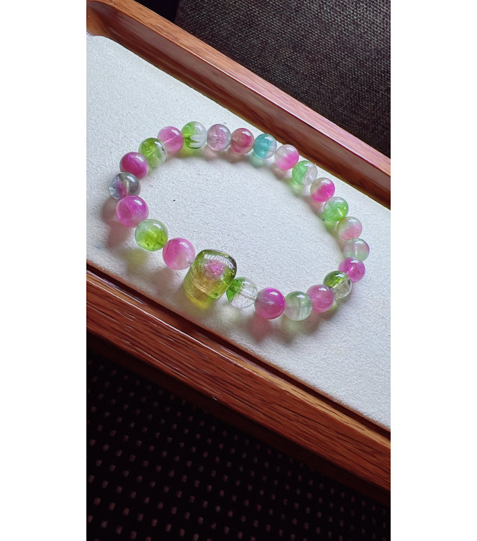 318F4 exquisite watermelon tourmaline bracelet, size 7.5mm, weight 19.2g, crystal