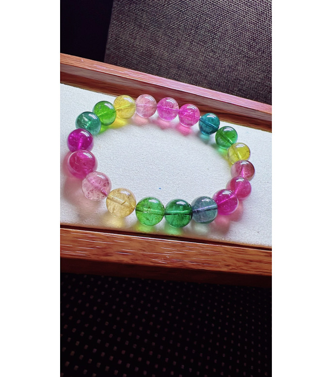 317F13 exquisite rainbow tourmaline bracelet, size 10.5mm, weight 37.2 grams, crystal