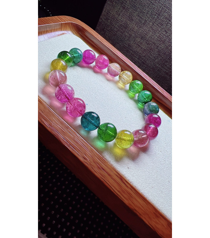 317F13 exquisite rainbow tourmaline bracelet, size 10.5mm, weight 37.2 grams, crystal