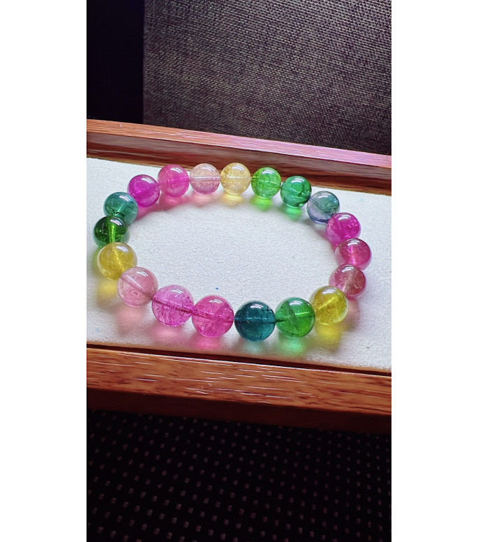 317F13 exquisite rainbow tourmaline bracelet, size 10.5mm, weight 37.2 grams, crystal