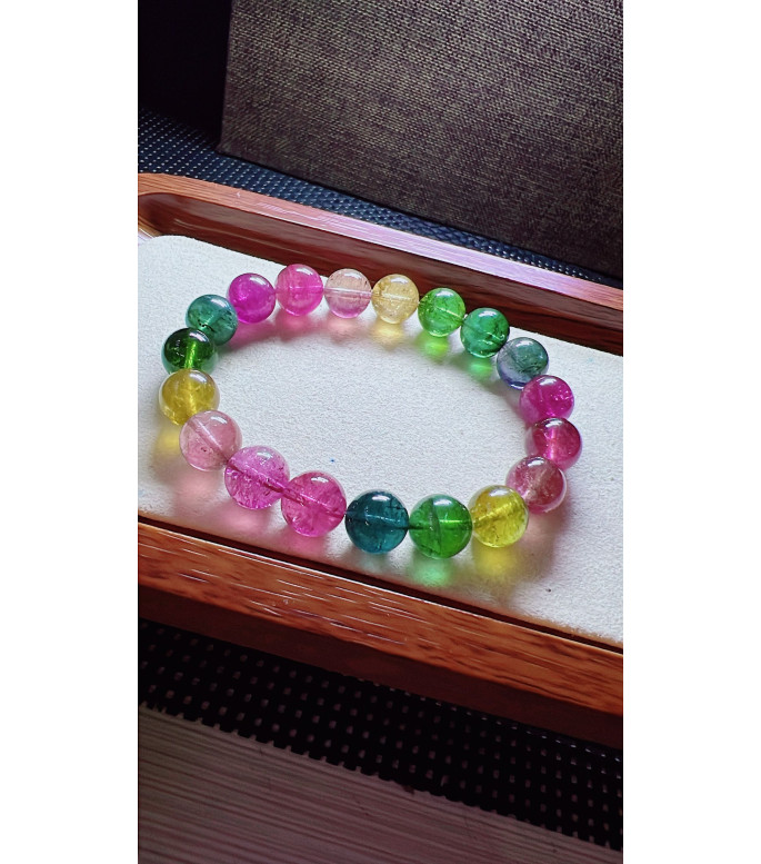 317F13 exquisite rainbow tourmaline bracelet, size 10.5mm, weight 37.2 grams, crystal