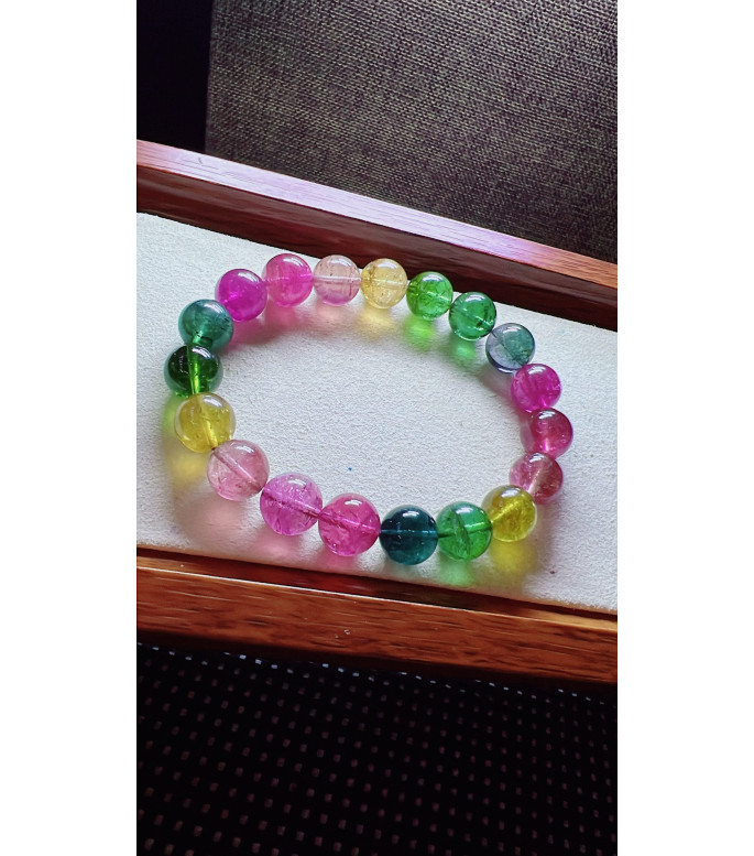 317F13 exquisite rainbow tourmaline bracelet, size 10.5mm, weight 37.2 grams, crystal