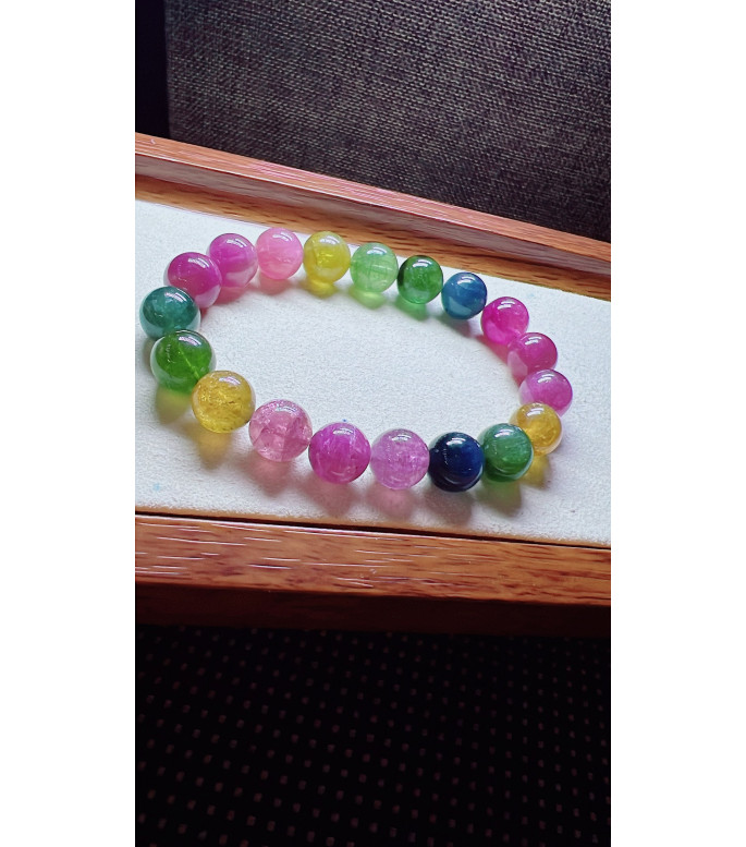 317F12 exquisite rainbow tourmaline bracelet, size 10mm, weight 31.6g, crystal