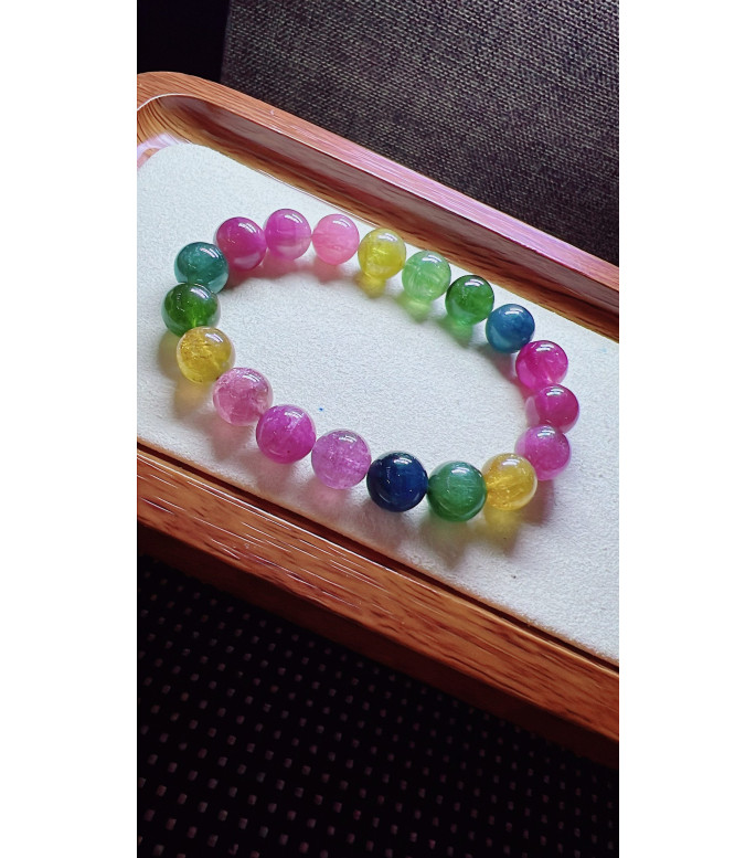 317F12 exquisite rainbow tourmaline bracelet, size 10mm, weight 31.6g, crystal