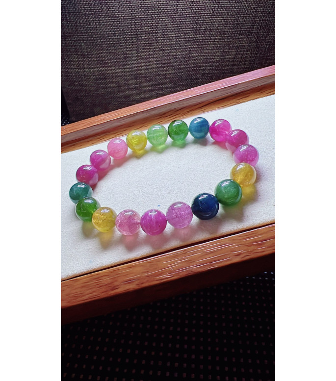 317F12 exquisite rainbow tourmaline bracelet, size 10mm, weight 31.6g, crystal