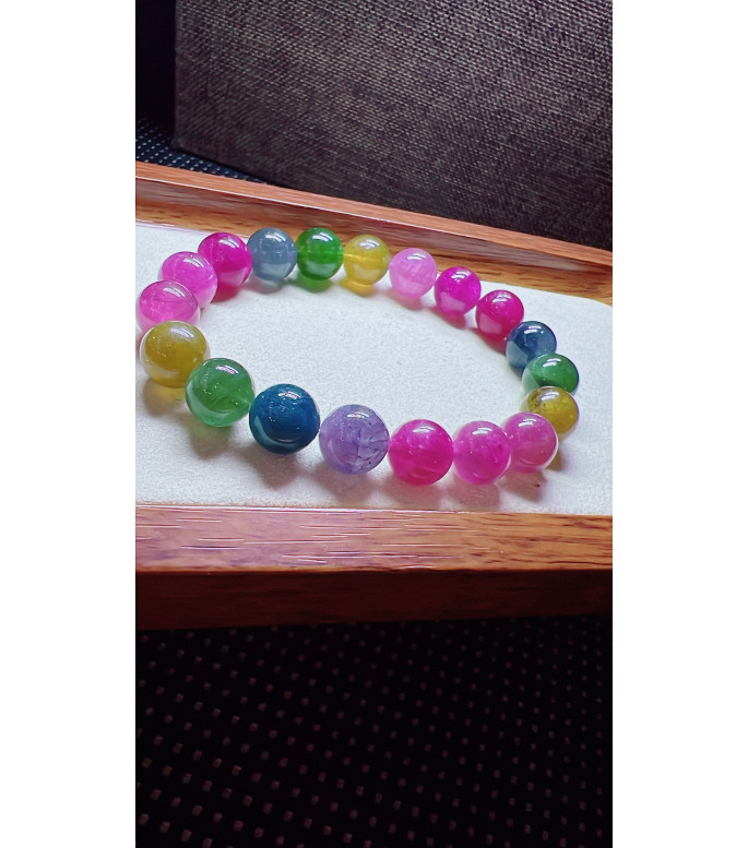 317F11 exquisite rainbow tourmaline bracelet, size 10.5mm, weight 36g, crystal