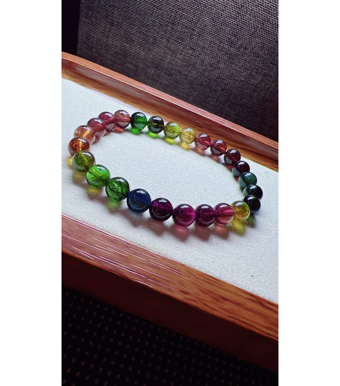 317F10 Exquisite Thick Colored Rainbow Tourmaline Bracelet, Specification 7.2mm, Weight