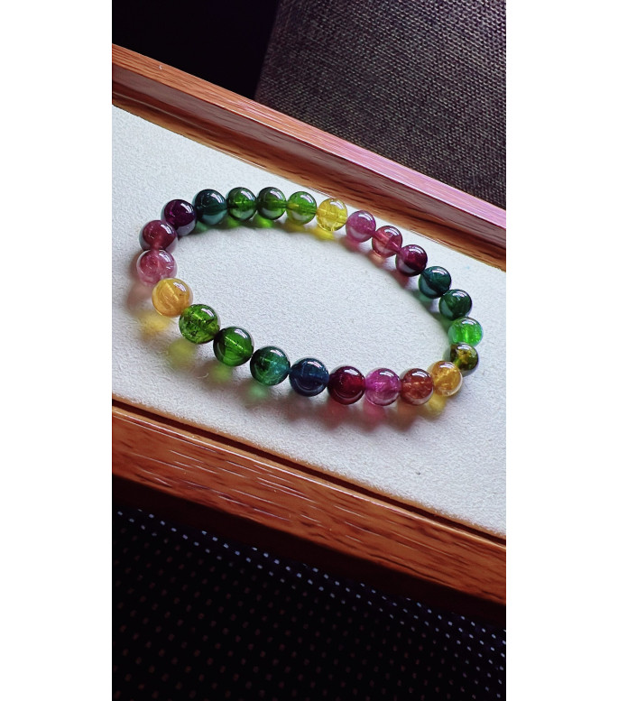 317F9 exquisite thick colored rainbow tourmaline bracelet, size 7.5mm, weight 16.5g