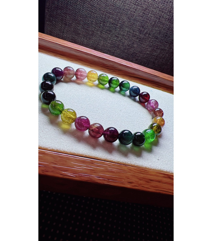 317F9 exquisite thick colored rainbow tourmaline bracelet, size 7.5mm, weight 16.5g