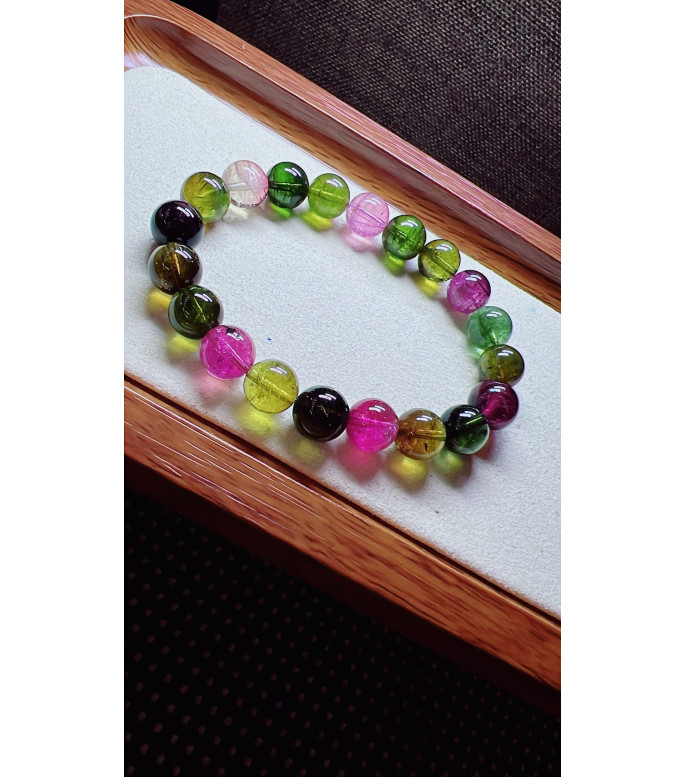 317F8 exquisite candy tourmaline bracelet, size 9.5mm, weight 28.3g, crystal transparent