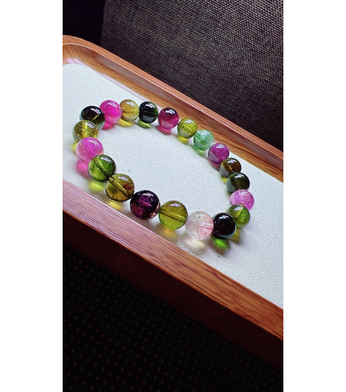 317F8 exquisite candy tourmaline bracelet, size 9.5mm, weight 28.3g, crystal transparent