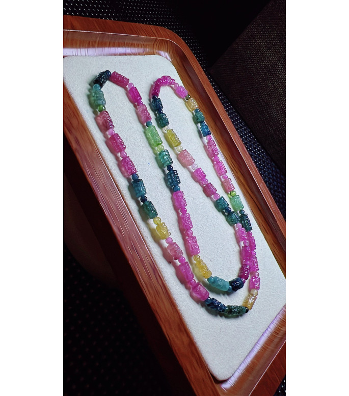 317F3 exquisite patterned tourmaline three turn bracelet, size 4.2 X7mm, weight 15.7g