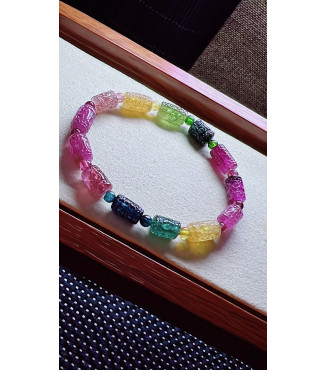 313F13 exquisite patterned bead tourmaline bracelet, size 6.5 X10mm, weight 14.5 grams