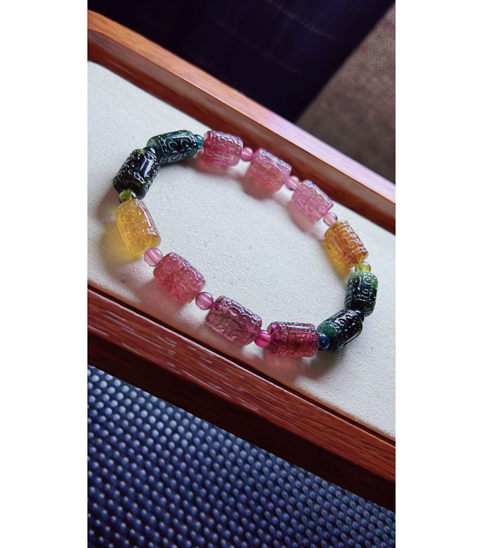 313F12 exquisite patterned bead tourmaline bracelet, size 8.5 X12mm, weight 25.7g