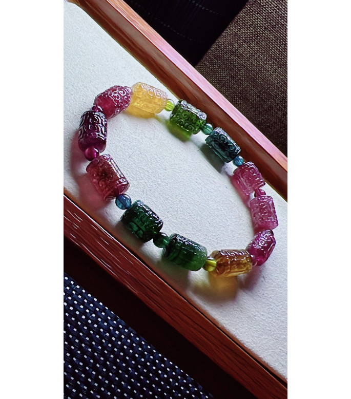 313F12 exquisite patterned bead tourmaline bracelet, size 8.5 X12mm, weight 25.7g
