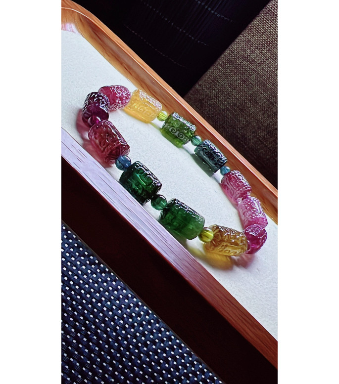 313F12 exquisite patterned bead tourmaline bracelet, size 8.5 X12mm, weight 25.7g