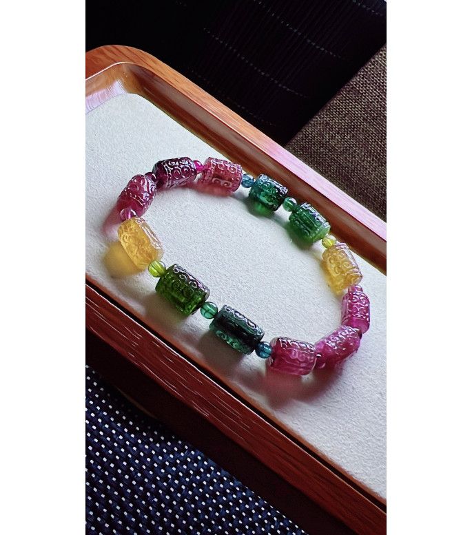 313F12 exquisite patterned bead tourmaline bracelet, size 8.5 X12mm, weight 25.7g