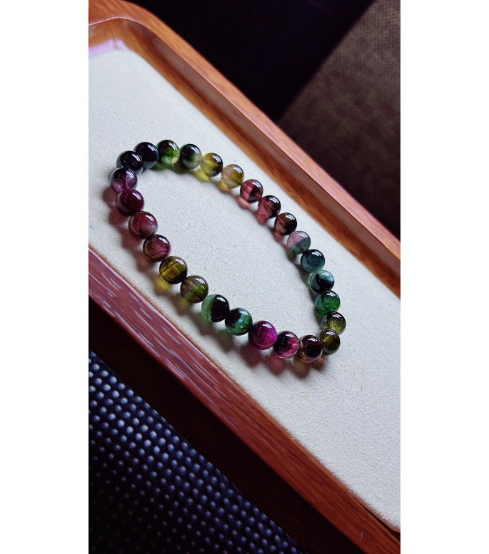 313F11 exquisite old mineral watermelon tourmaline bracelet, size 7mm, weight 14.8g