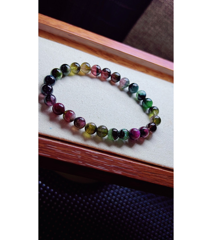 313F11 exquisite old mineral watermelon tourmaline bracelet, size 7mm, weight 14.8g