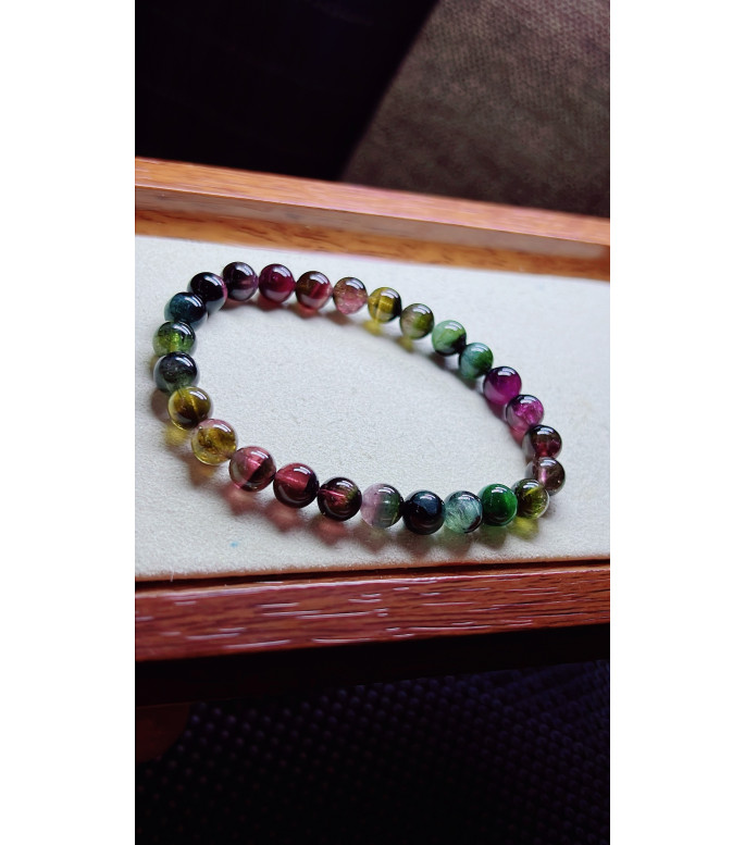 313F11 exquisite old mineral watermelon tourmaline bracelet, size 7mm, weight 14.8g