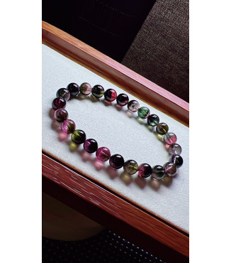 313F10 exquisite old mineral watermelon tourmaline bracelet, size 7.7mm, weight 18.9g