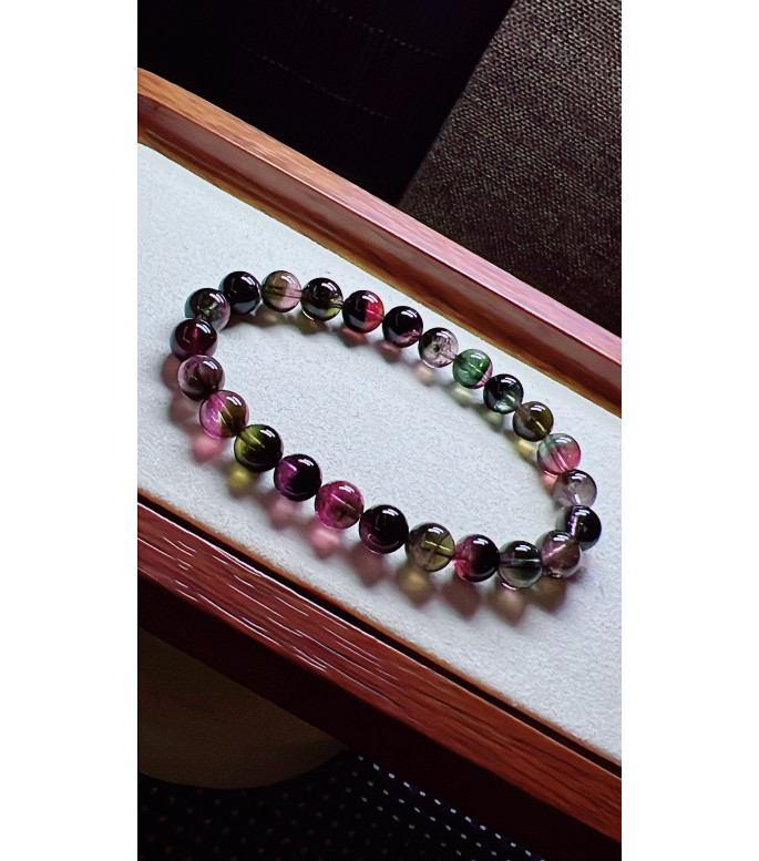 313F10 exquisite old mineral watermelon tourmaline bracelet, size 7.7mm, weight 18.9g
