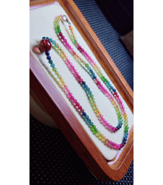 313F9 exquisite rainbow tourmaline necklace, size 3.9mm, large beads 11.5 M M, weight
