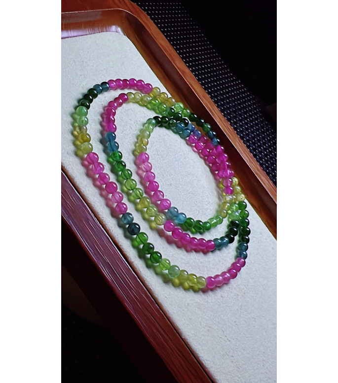 313F6 exquisite rainbow tourmaline three circle bracelet, size 4mm, weight 14.3g, crystal