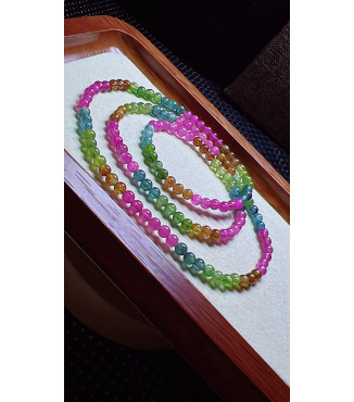 313F5 exquisite rainbow tourmaline three circle bracelet, size 4mm, weight 14.5g, crystal