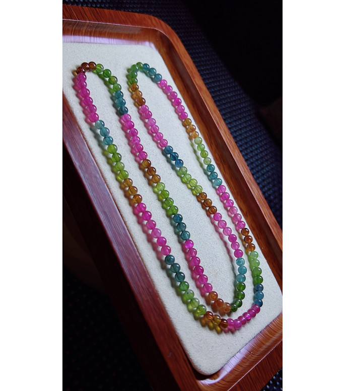 313F5 exquisite rainbow tourmaline three circle bracelet, size 4mm, weight 14.5g, crystal