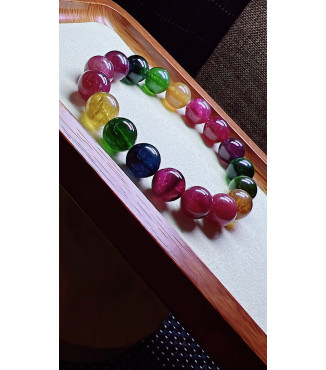 310F12 exquisite rainbow tourmaline bracelet, size about 11.5mm, weight 45.5g, crystal