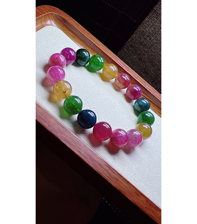 310F11 exquisite rainbow tourmaline bracelet, size about 12mm, weight 49.3 grams, crystal