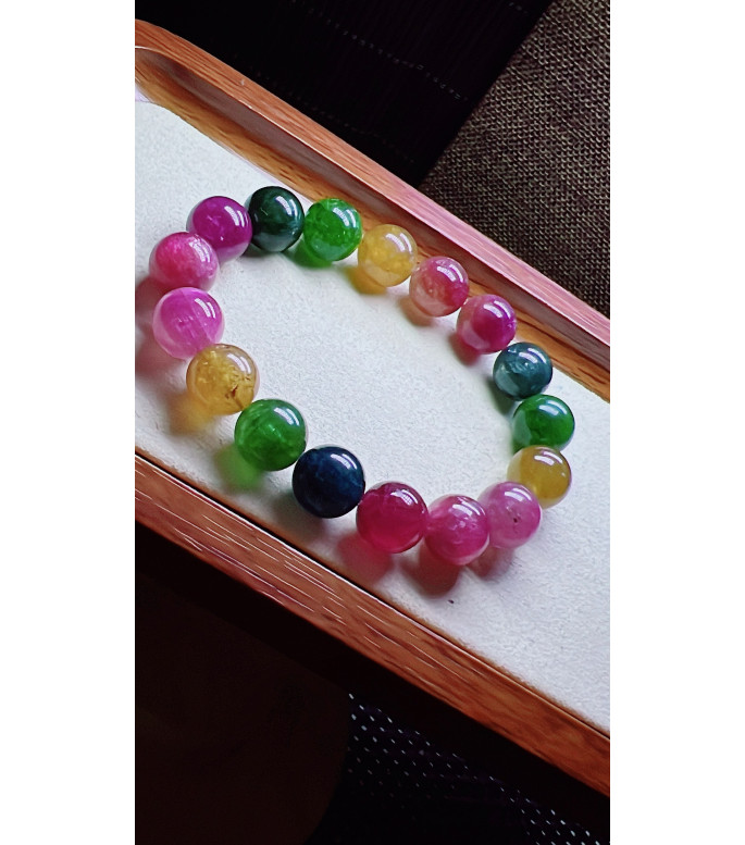 310F11 exquisite rainbow tourmaline bracelet, size about 12mm, weight 49.3 grams, crystal