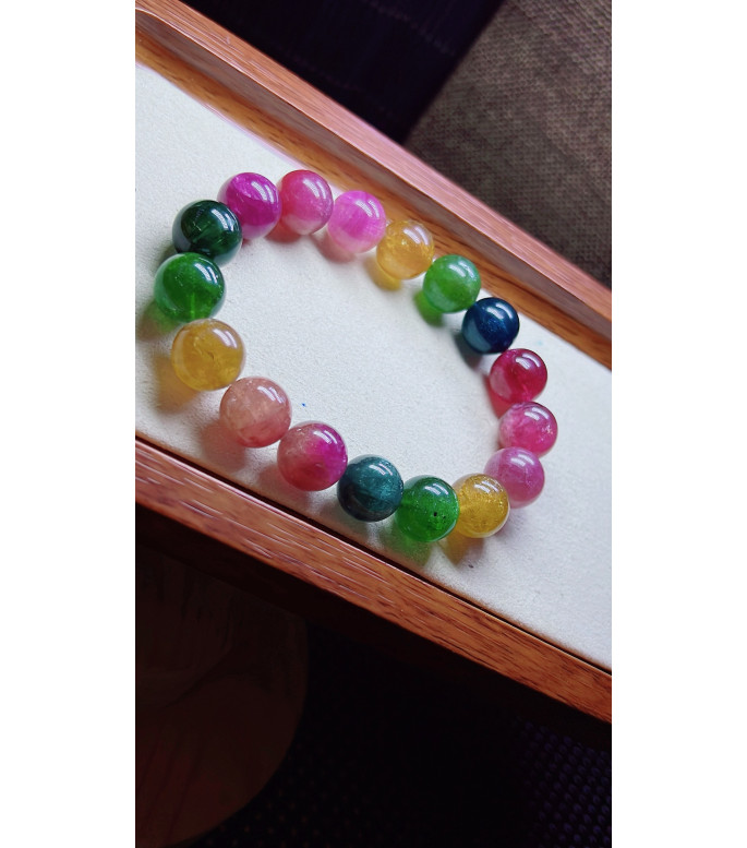 310F11 exquisite rainbow tourmaline bracelet, size about 12mm, weight 49.3 grams, crystal