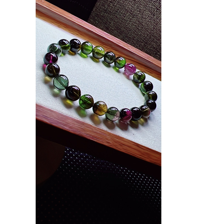 310F10 exquisite black sugar tourmaline bracelet, size about 9mm, weight 26.9g, crystal